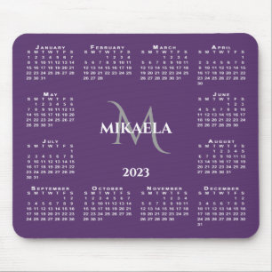 2023 Calendar Chic Monogram Name on Purple Mouse Pad