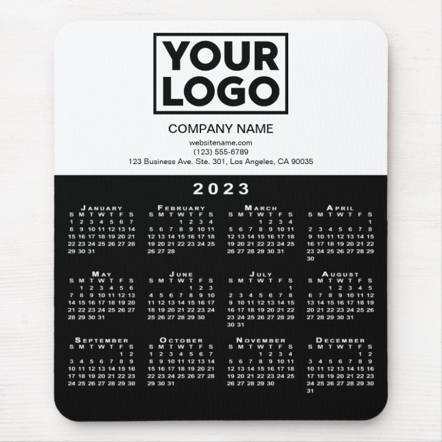 2023 Calendar Company Logo and Text Black White Mouse Pad (Front)