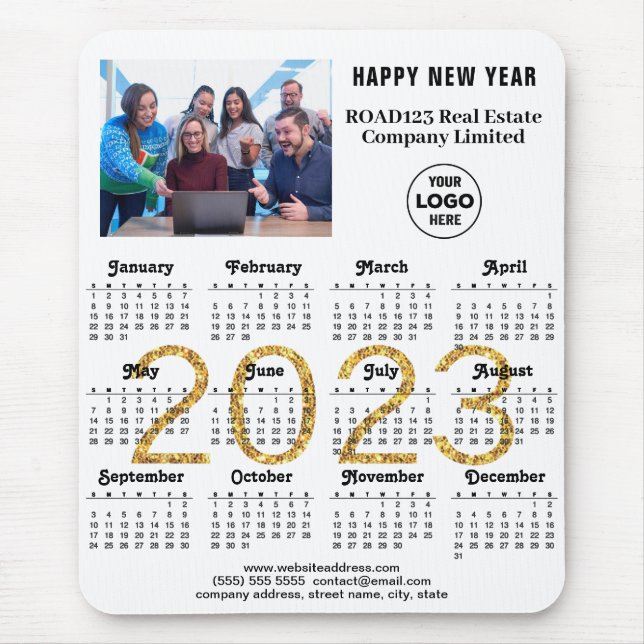 2023 Calendar Company Photo Logo Gold Script Mouse Pad (Front)