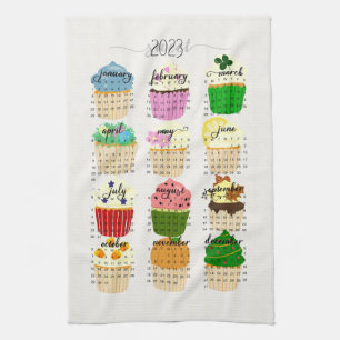 2023 Calendar Cupcake Kitchen Tea Towel