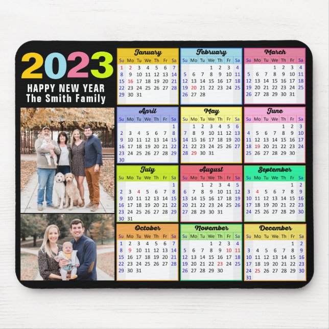 2023 Calendar Custom Family 2 Photo Modern Mouse Pad (Front)