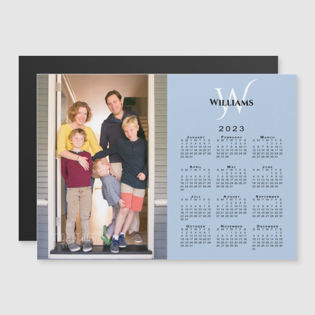 2023 Calendar Custom Photo Monogram Blue Magnet (Front/Back)