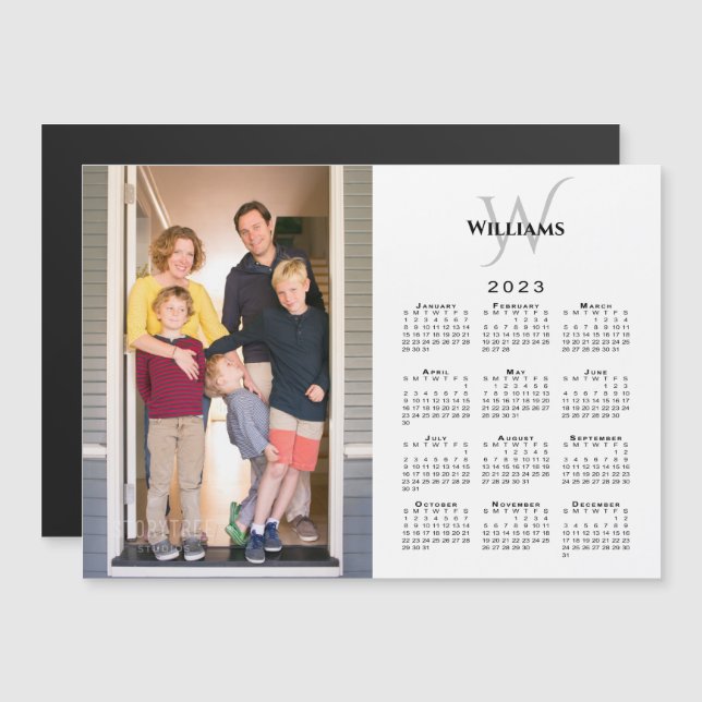2023 Calendar Custom Photo Monogram Name Magnet (Front/Back)