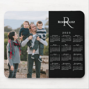 2023 Calendar Custom Photo Monogram Name on Black Mouse Pad