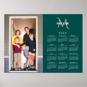 2023 Calendar Custom Photo Monogram Name on Teal Poster