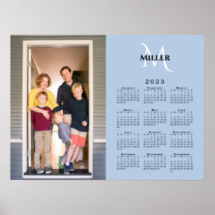 2023 Calendar Custom Photo Monogram on Light Blue Poster
