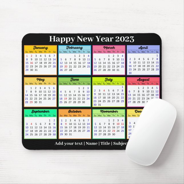 2023 Calendar Custom Text White Black Minimalist Mouse Pad (With Mouse)