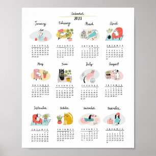 2023 Calendar Cute Cartoon Cats and Dogs Poster