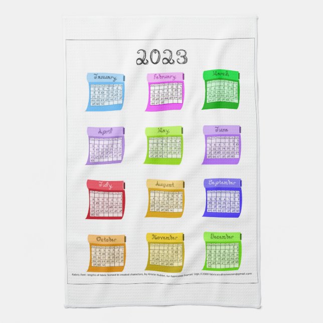 2023 Calendar Fabric Font Month Bolts of Fabric Tea Towel (Vertical)