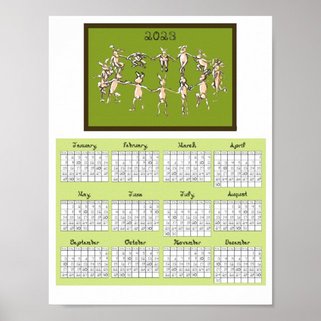2023 Calendar Fabric Font Rabbits Dancing Poster (Front)