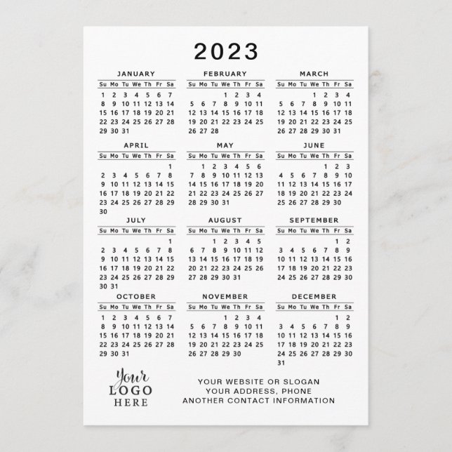 2023 Calendar Full Year White Black Minimal Program (Front)
