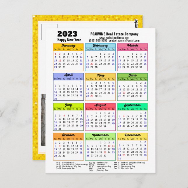 2023 Calendar Gold Glitter Modern Corporate Photo Postcard (Front/Back)