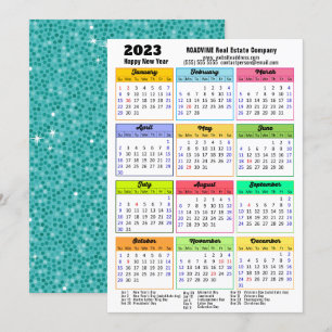 2023 Calendar Mint Green Glitter Modern Business Holiday Card