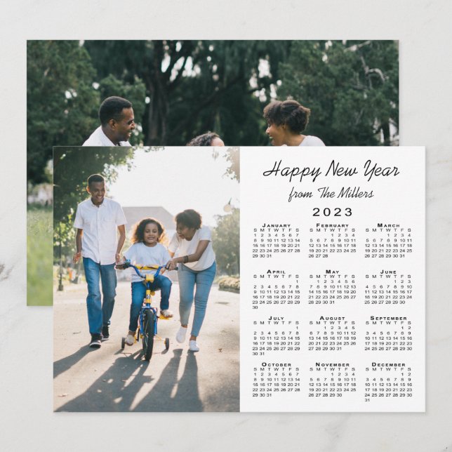 2023 Calendar Modern 2 Photo Happy New Year Holiday Card (Front/Back)