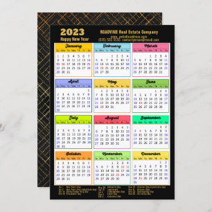 2023 Calendar Modern Black Gold Script Business Holiday Card