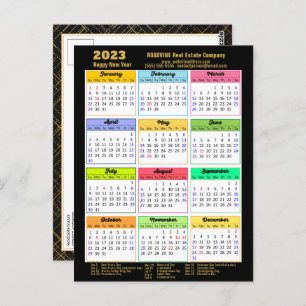2023 Calendar Modern Black Gold Script Business Postcard