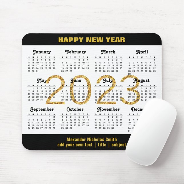 2023 Calendar Modern Gold Black Script Minimalist Mouse Pad (With Mouse)