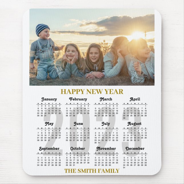 2023 Calendar Modern Gold Script Family Photo Mouse Pad (Front)