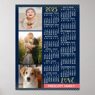2023 Calendar Navy Coral Gold Family Photo Collage Poster