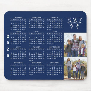2023 Calendar Photo Navy Blue Monogrammed  Mouse Pad