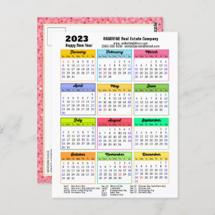 2023 Calendar Pink Glitter Modern Script Business Postcard