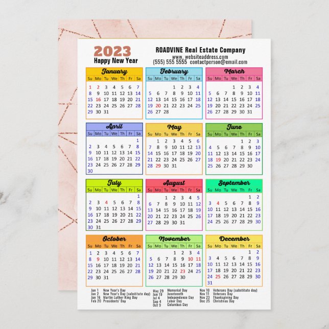 2023 Calendar Rose Gold Modern Corporate Photo Holiday Card (Front/Back)