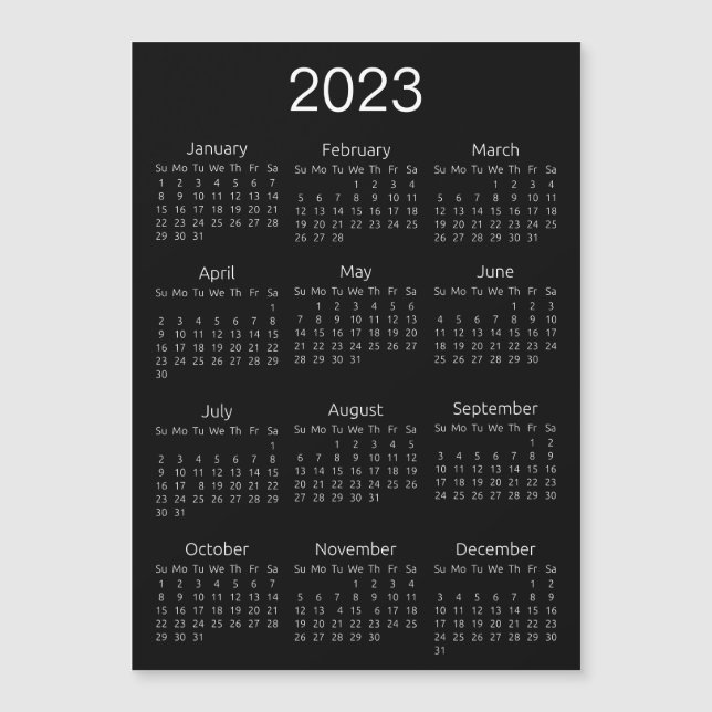 2023 Calendar Simple Black and White Magnet (Front)