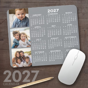 2023 Calendar with 3 Photo Collage - taupe Mouse Pad