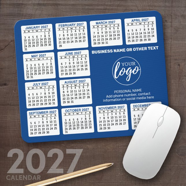 2023 Calendar with logo, Contact Information Blue Mouse Pad (2027 Calendar Mousepad)