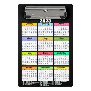 2023 Calendar with Public Holidays Modern Mini Clipboard