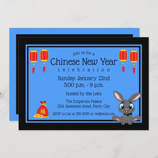 2023 Chinese New Year Cartoon Rabbit Invitation (Front/Back)