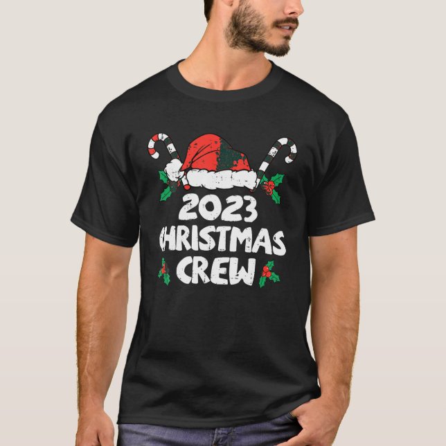 2023 Christmas Crew Santa Hat Candy Cane Xmas Pjs  T-Shirt (Front)