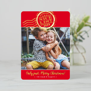 2023 CHRISTMAS PHOTO cute kids Nice List stamp red Foil Holiday Card