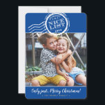2023 CHRISTMAS PHOTO funny nice list stamp blue Holiday Card<br><div class="desc">by kat massard >>> www.simplysweetPAPERIE.com <<< A fun design with authentic Santa's Approval stamp - NICE LIST! Did your kids make it? TIPS 1. To resize / reposition the photo hit the "customise it" button. 2. You can also change the fonts, move and add more text! NEED HELP GETTING YOUR...</div>