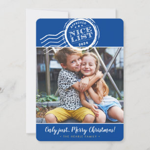 2023 CHRISTMAS PHOTO funny nice list stamp blue Holiday Card