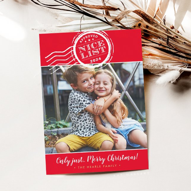 2023 CHRISTMAS PHOTO funny nice list stamp red Holiday Card (Creator Uploaded)