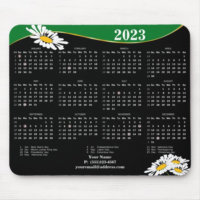 2023  Daisy on  black and white Mouse Pad (Front)