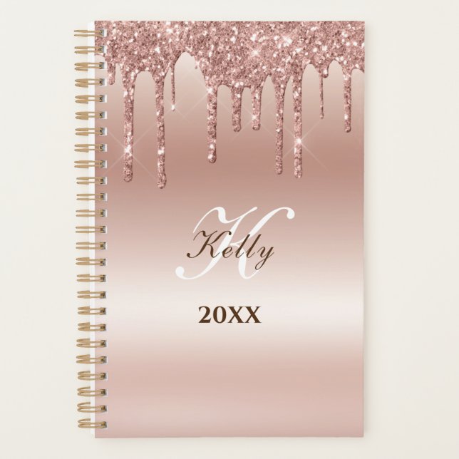  2023 Dripping  Rose Gold personalised name Planner (Front)
