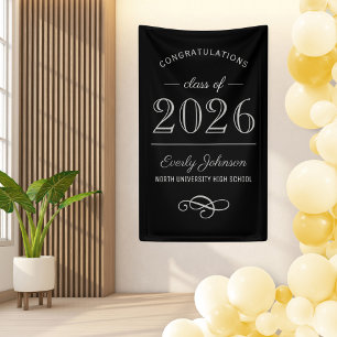 2023 Elegant Black and Gray Custom Graduation Banner