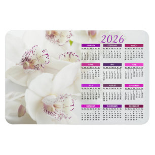 2023 Elegant White and Purple Orchids Calendar Magnet