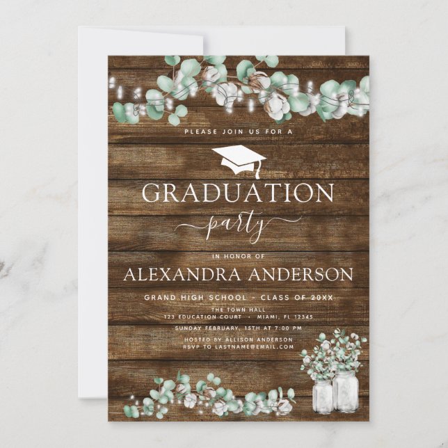 2023 Eucalyptus Rustic Wood Graduation Party Invitation (Front)