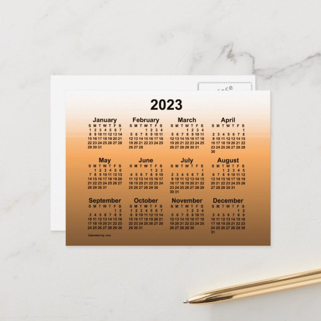 2023 Faded Gold Mini Calendar by Janz Postcard (Front/Back In Situ)
