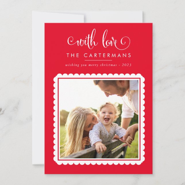 2023 FAMILY PHOTO cute elegant scallop frame red Holiday Card (Front)