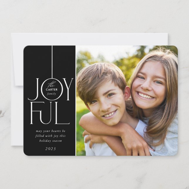 2023 FAMILY PHOTO elegant font modern JOYFUL black Holiday Card (Front)
