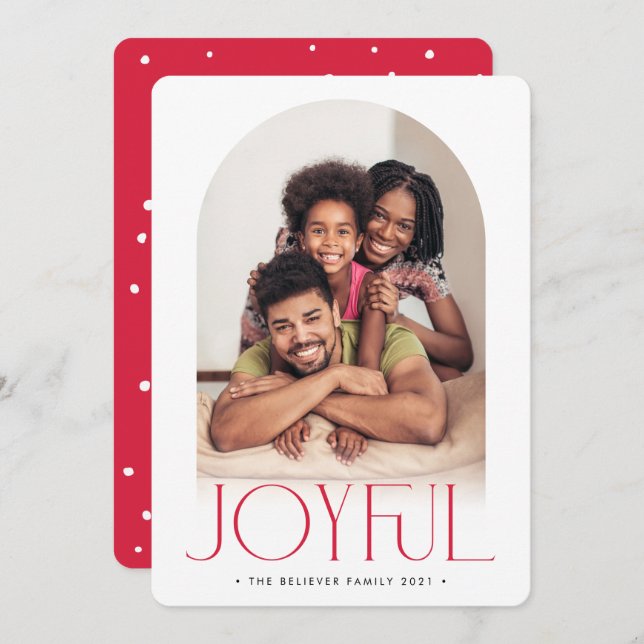 2023 FAMILY PHOTO minimalist arch JOYFUL red Announcement (Front/Back)