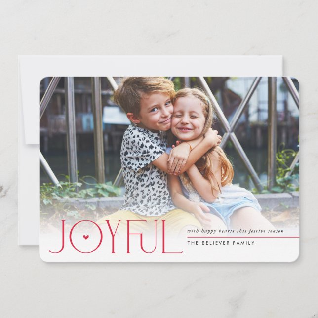 2023 FAMILY PHOTO modern kids JOYFUL heart red Announcement (Front)