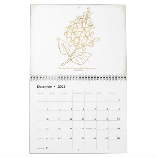 2023 Floral Wall Calendar   Gold