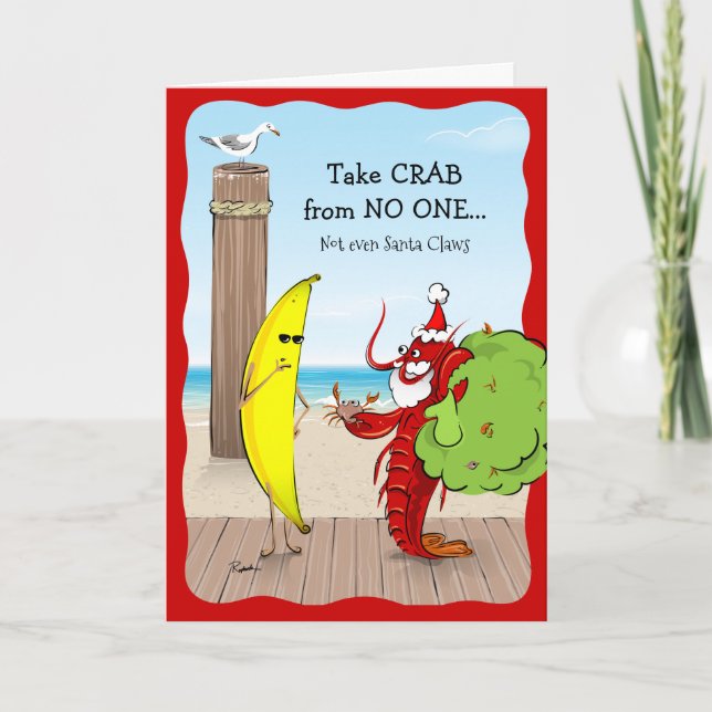 2023 Funny Banana and Santa Claws Lobster Holiday Card (Front)