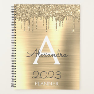 2023 Gold Glitter Sparkle Modern Monogram Planner