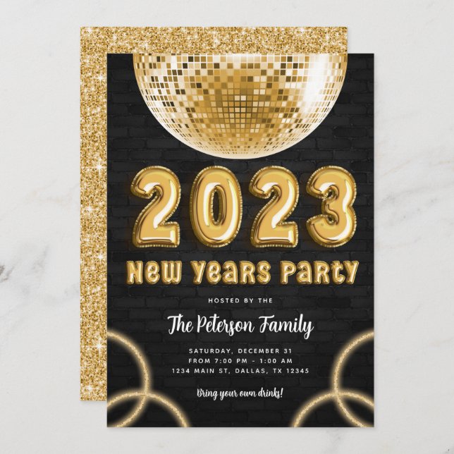 2023 Gold New Years Party Invitation (Front/Back)